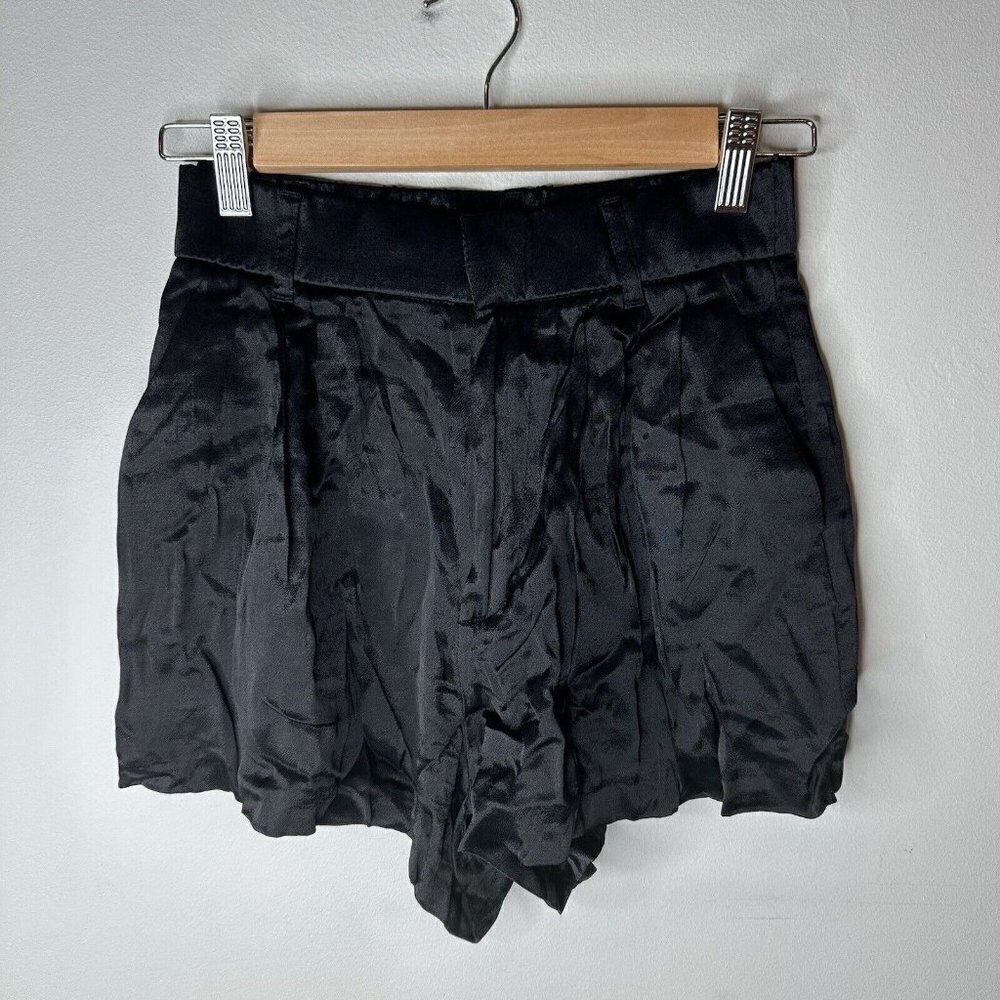 Zara Women’s Satin Bermuda Black Flared Elastic Flat Waist Mini Shorts Size XS‎